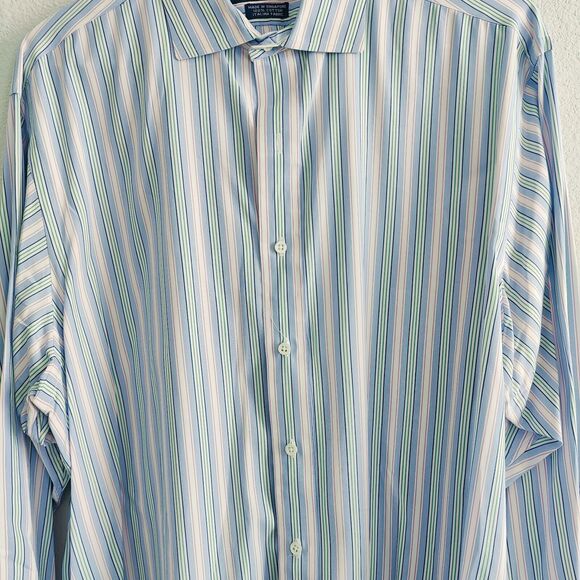 POLO RALPH LAUREN Mens Large Button Down WorkPink Green Blue Stripe 100% Cotton - Picture 7 of 7